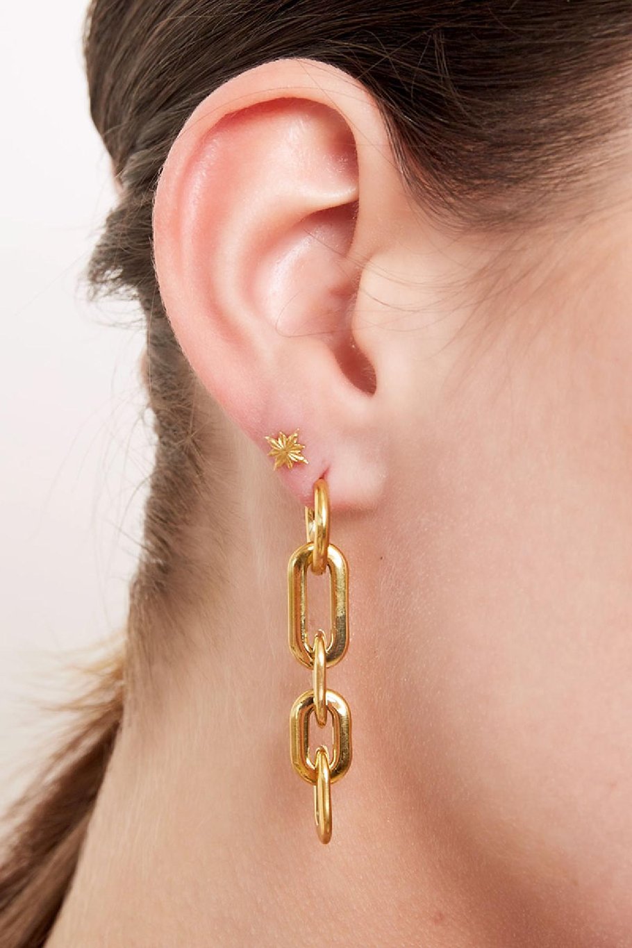 Pendientes de enlaces de cadena  Color dorado Acero inoxidable Imagen4